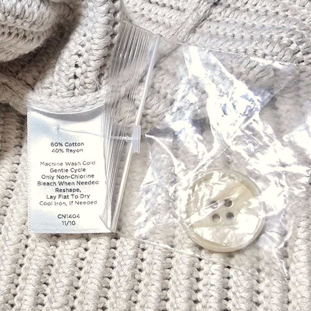 Talbots Cardigan Sweater Womens Medium Cream Cotton Rayon Ribbed Button Classic - Picture 6 of 9